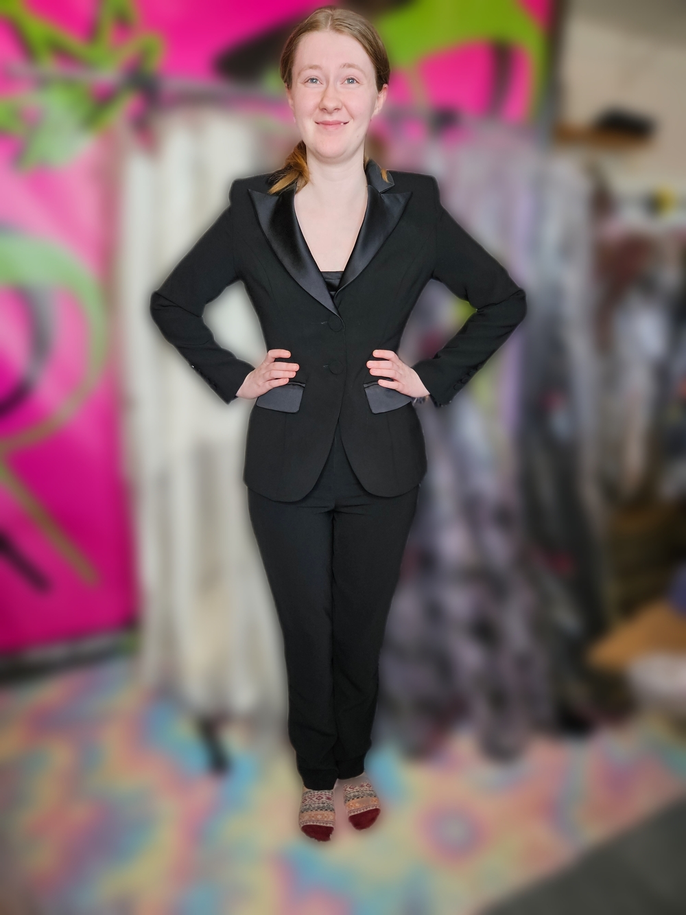 Jovani Black Satin-Lapel Women's Tuxedo Pantsuit